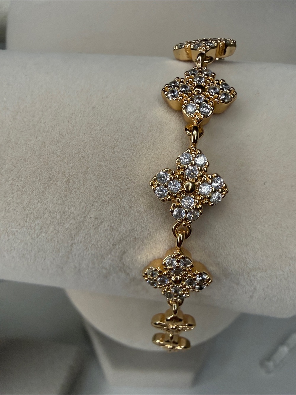 Triple Plated CZ Clover/Flower Link Bracelet - Women Jewelry